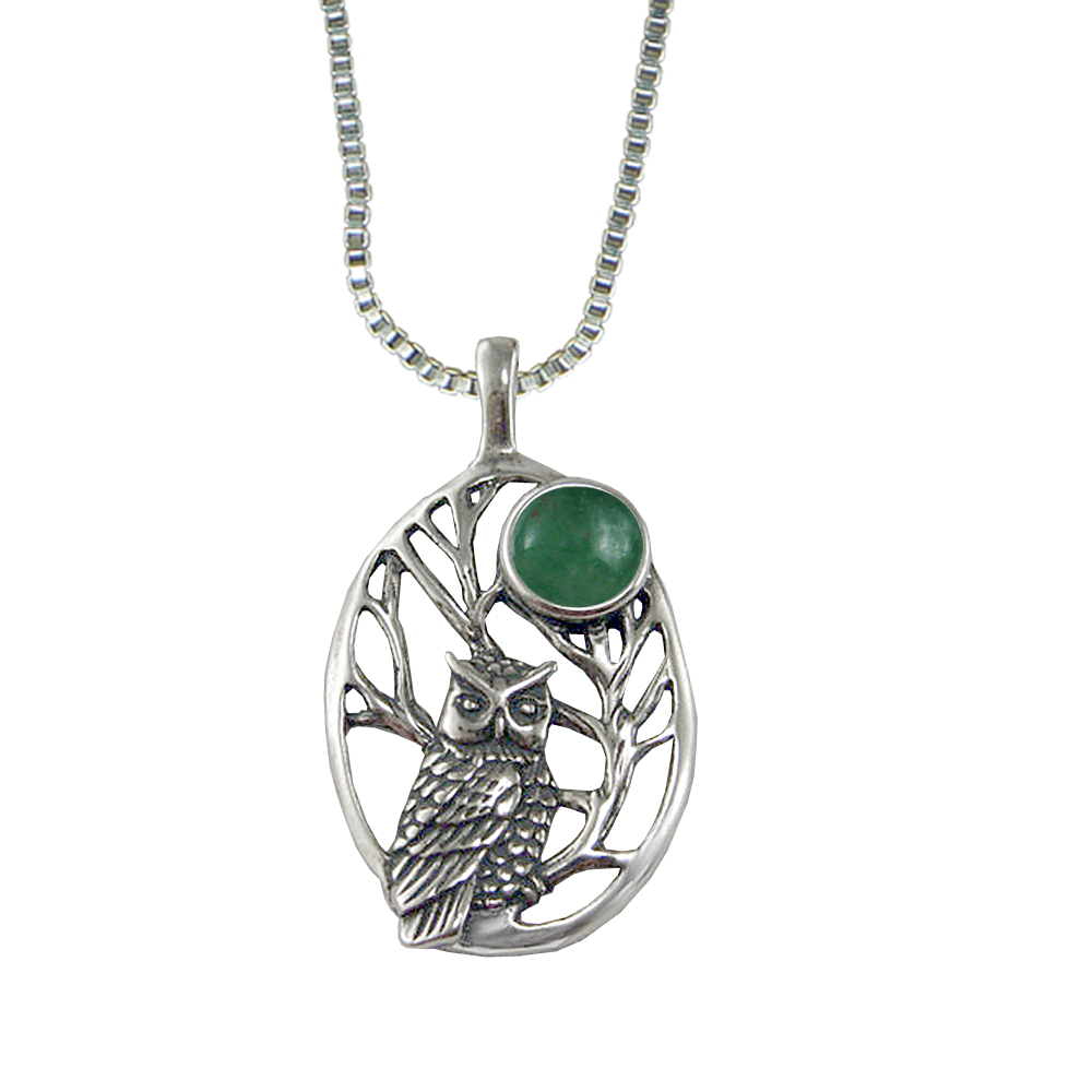 Sterling Silver Sacred Owl Pendant With Jade